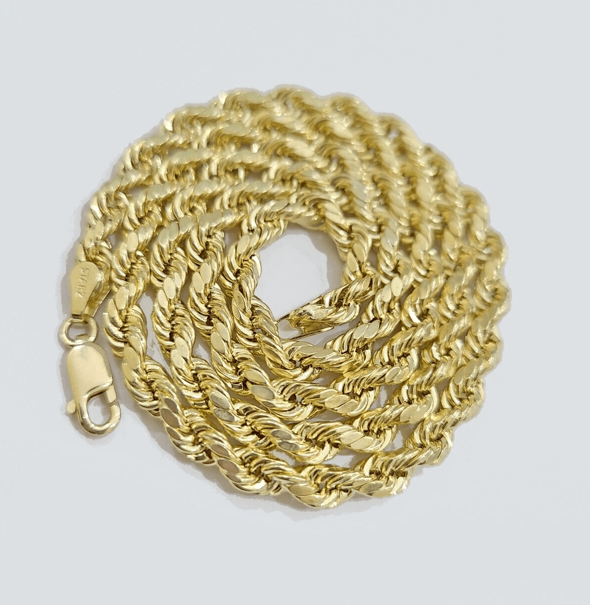 REAL 14k Gold Rope Chain Necklace 5mm 18 - 26Inch Diamond Cut Men 14KT Yellow GOLD - GoldenlinQ